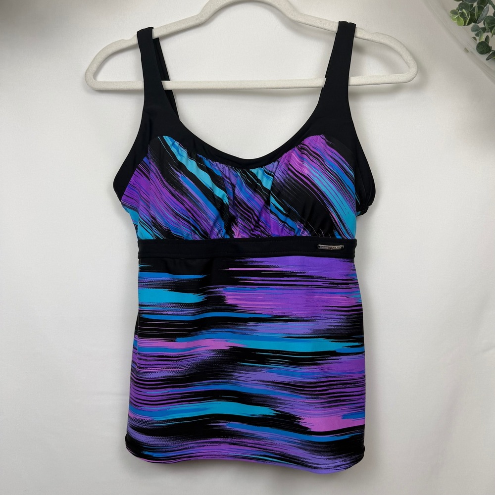 ZeroXposur Womens Abstract Print Tankini Swim Top Purple Blue Black Empire Waist